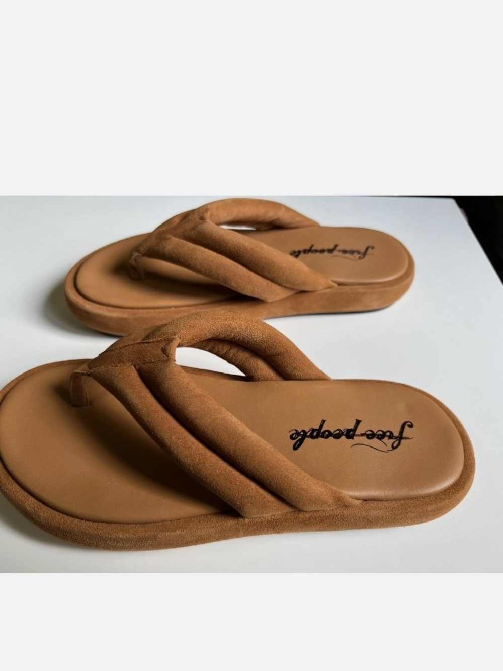 Free People Tan Suede Padded Flip Flop Sandals 36.5